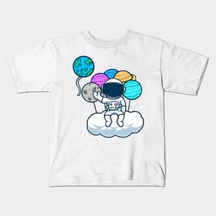 Cute Astronaut Sitting On Cloud With Planet Balloon Kids T-Shirt